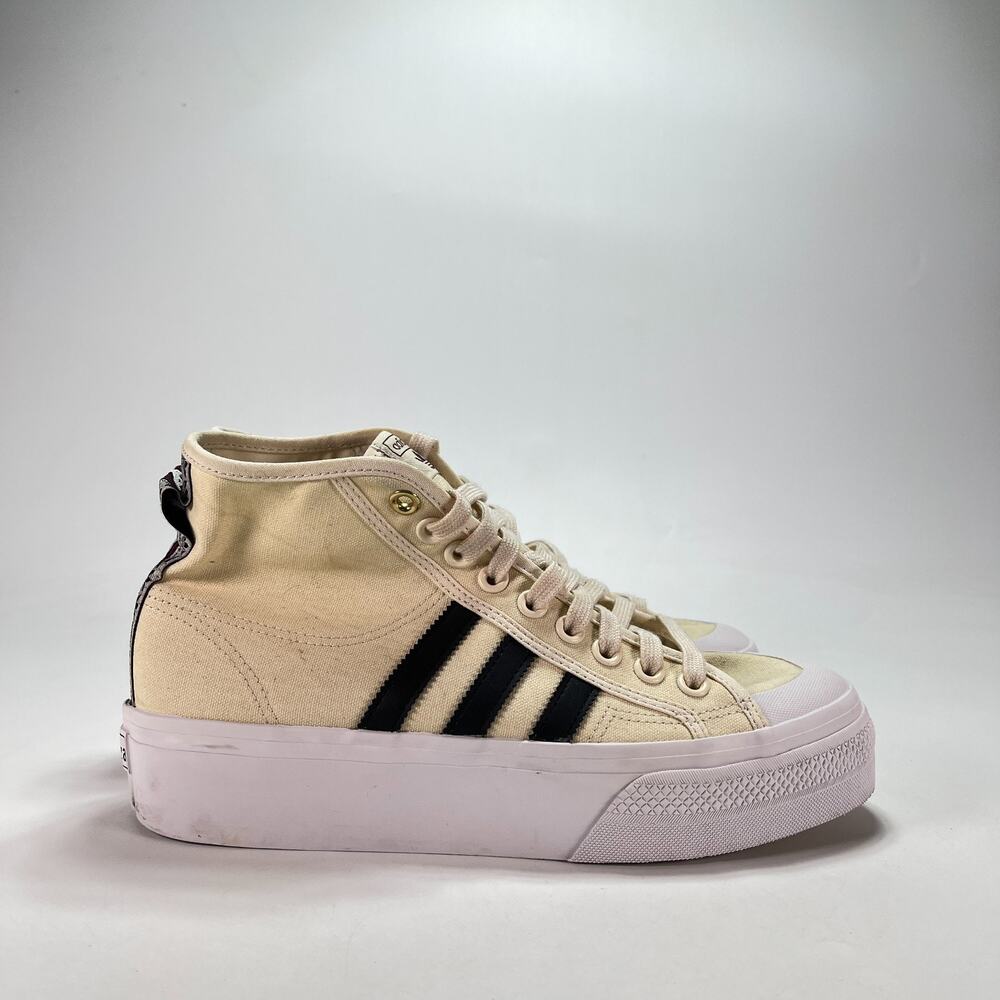 adidas Nizza Mid Cream Black Platform Canvas Sneakers H00641 Women's Size 10